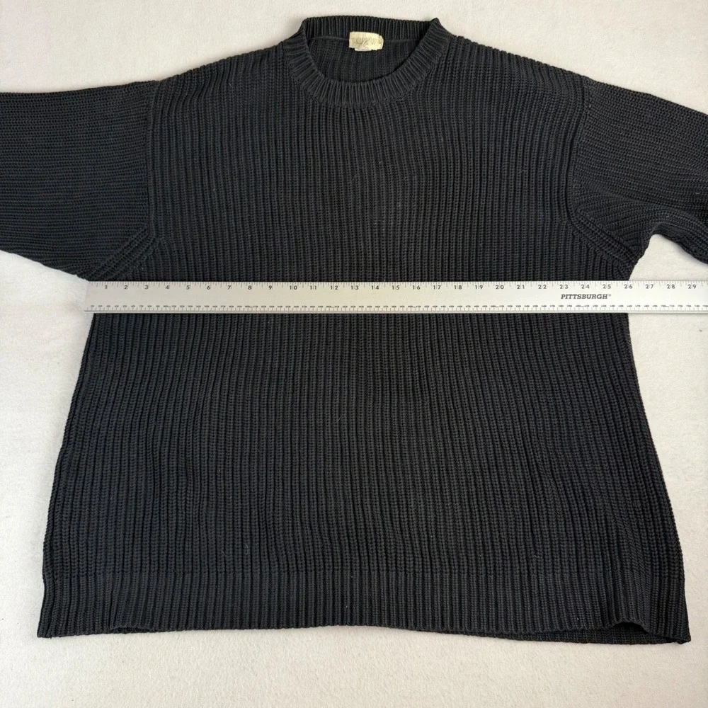 J.Crew Mens XL Black Shaker Rib Knit Crewneck Sweater 100% Cotton Long Sleeve